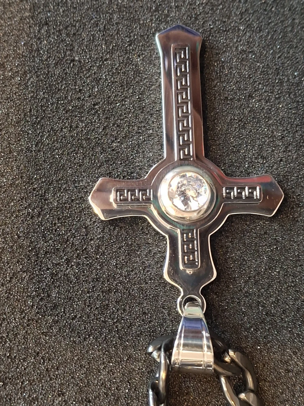Black Cross Pendant with Clear Crystal Accent